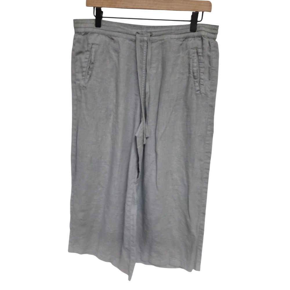 ARTISAN NY Linen Wide Leg Cropped Pants Light Gray Elastic Waist M